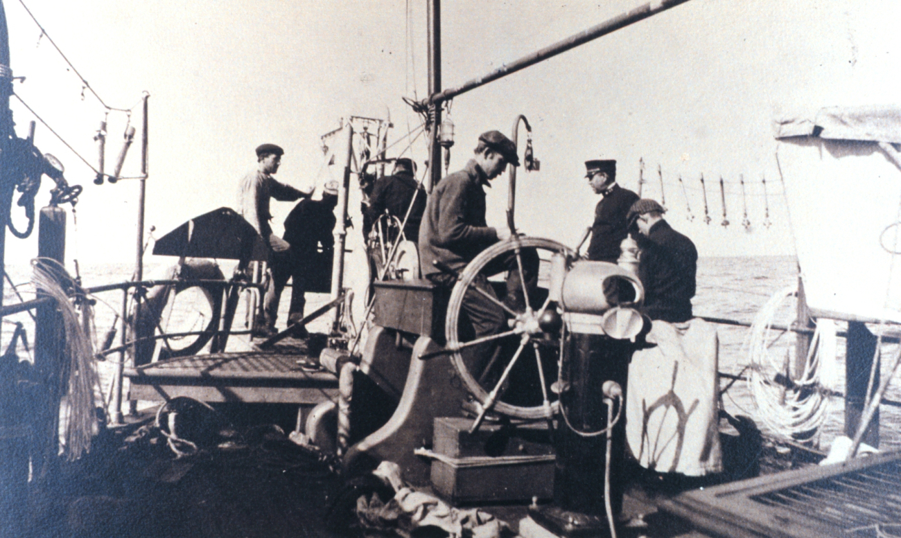 Sigsbee sounding machine in operation on the Coast and Geodetic Survey Ship BACHE during the oceanographic cruise of 1914