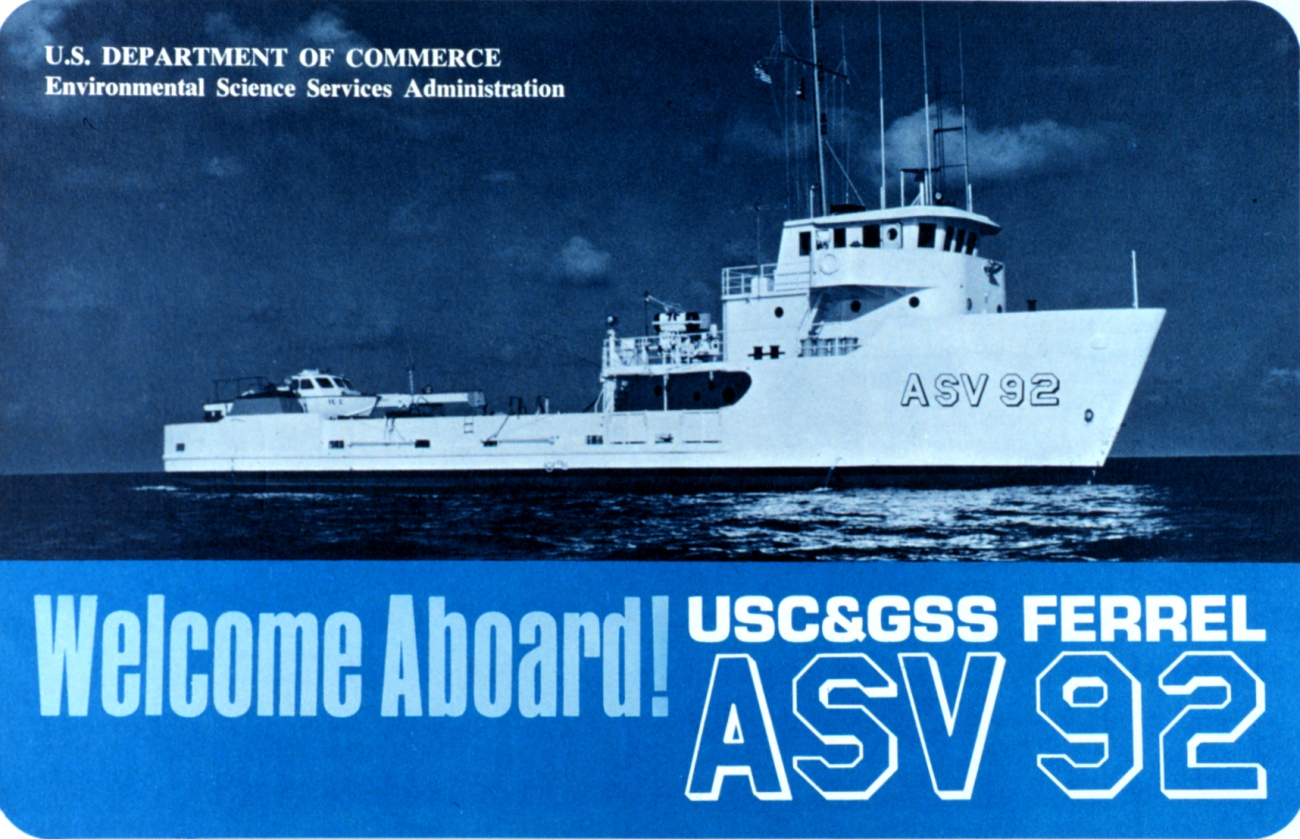 Cover page of Welcome Aboard! pamphlet for Coast and Geodetic Survey ShipFERREL ASV92