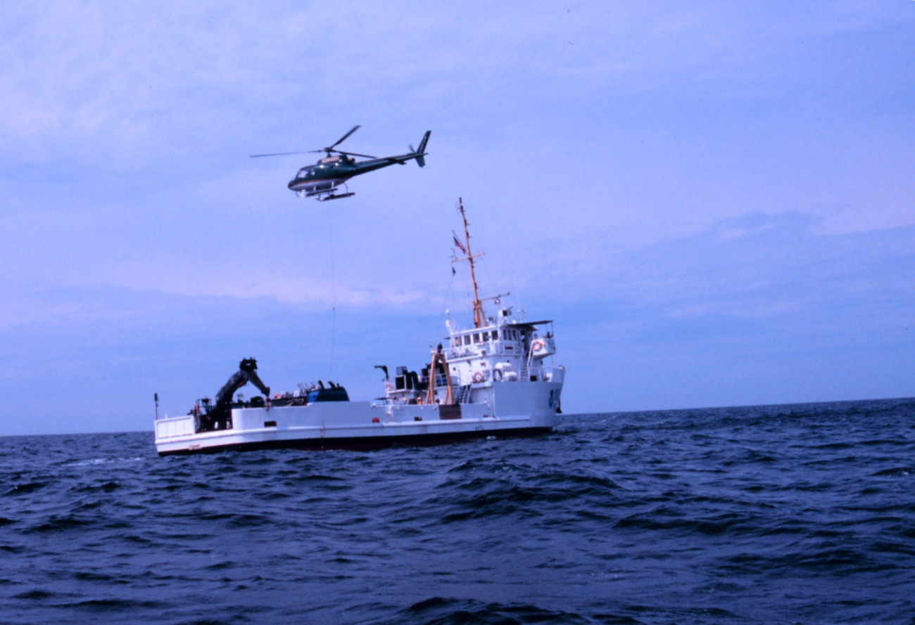 NOAA Ship FERREL working off Savannah with helicopter support