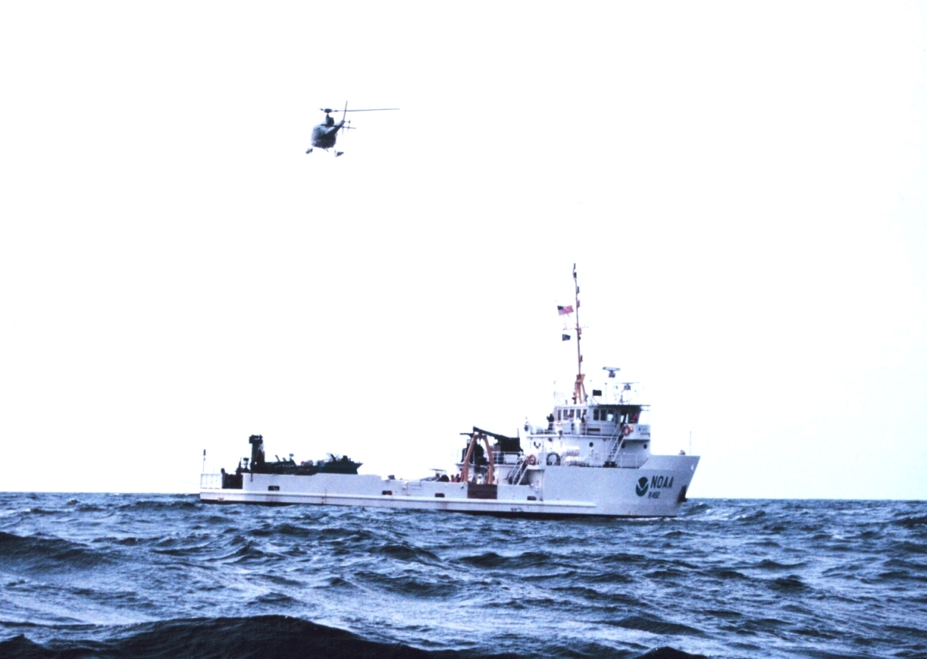 NOAA Ship FERREL working off Savannah with helicopter support