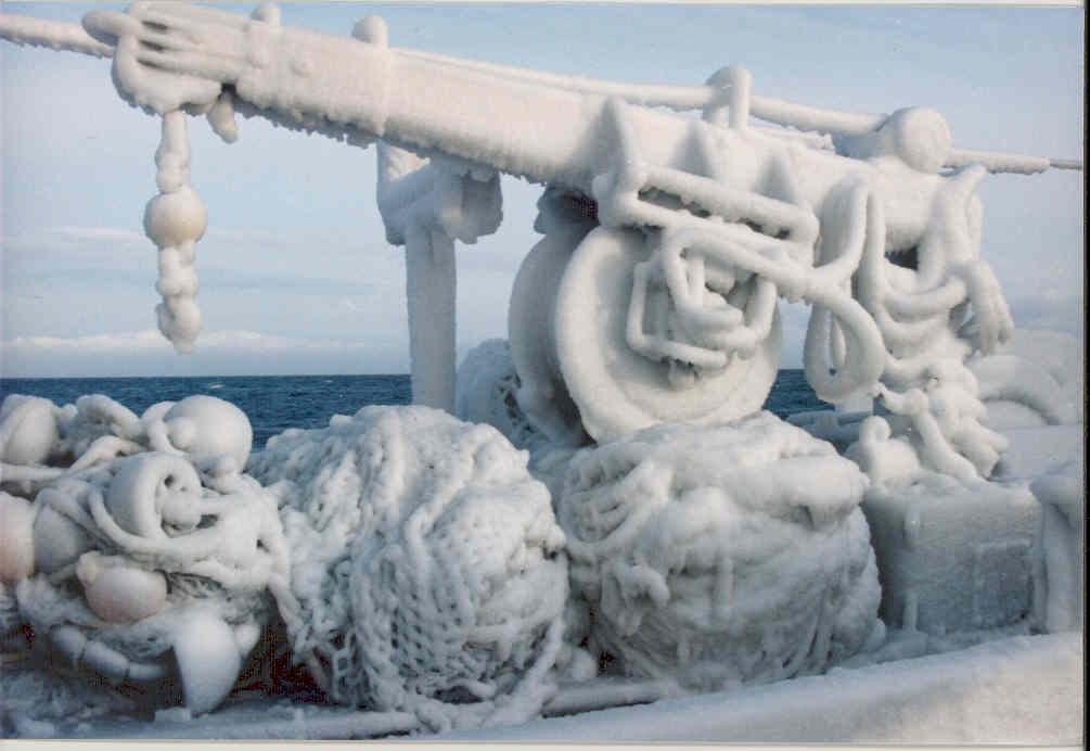 A dangerous coating of ice on the NOAA Ship MILLER FREEMAN