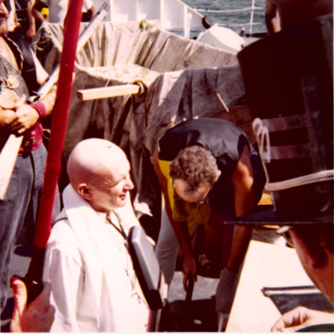 Executive officer Hubert Keith foiled the royal barber during equator crossingceremonies on the ESSA Ship DISCOVERER