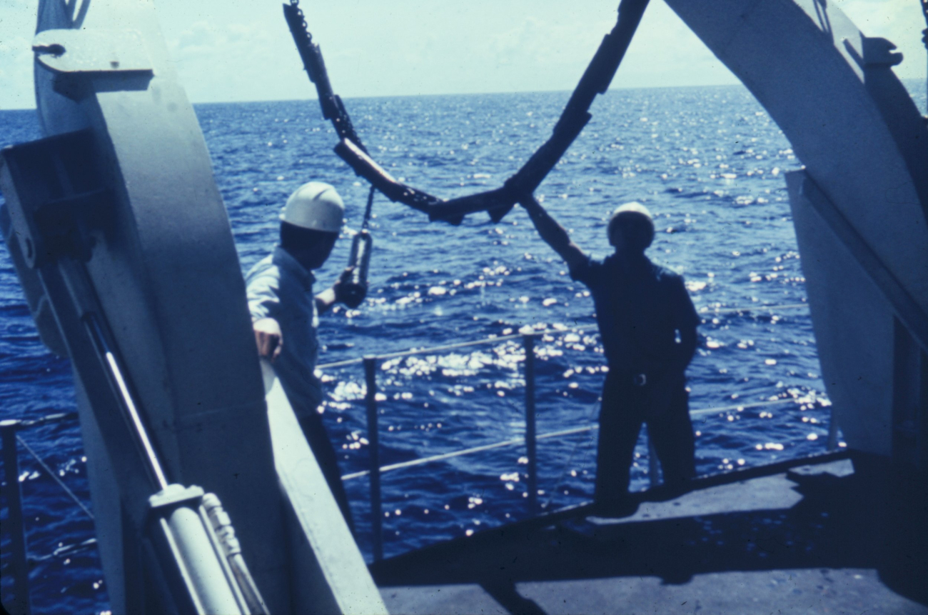 Deploying oceanographic gear off ESSA Ship OCEANOGRAPHER
