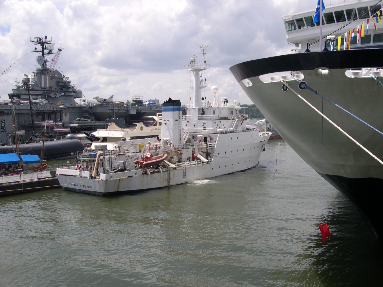 NOAA Ship THOMAS Jefferson tied up next to the USS INTREPID