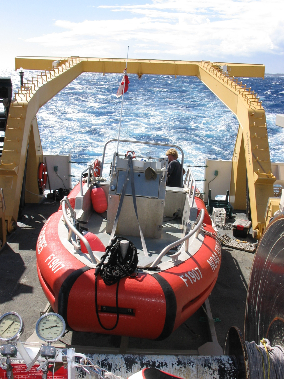 One of the safe boats on the NOAA Ship OSCAR DYSON used for transportation fromship and near shore and shallow water operations