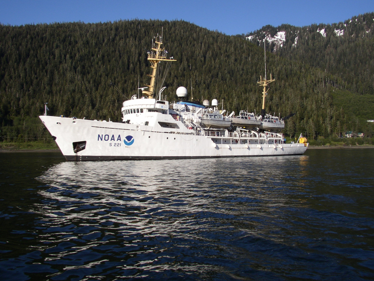NOAA Ship RAINIER at anchor in Alaskan waters