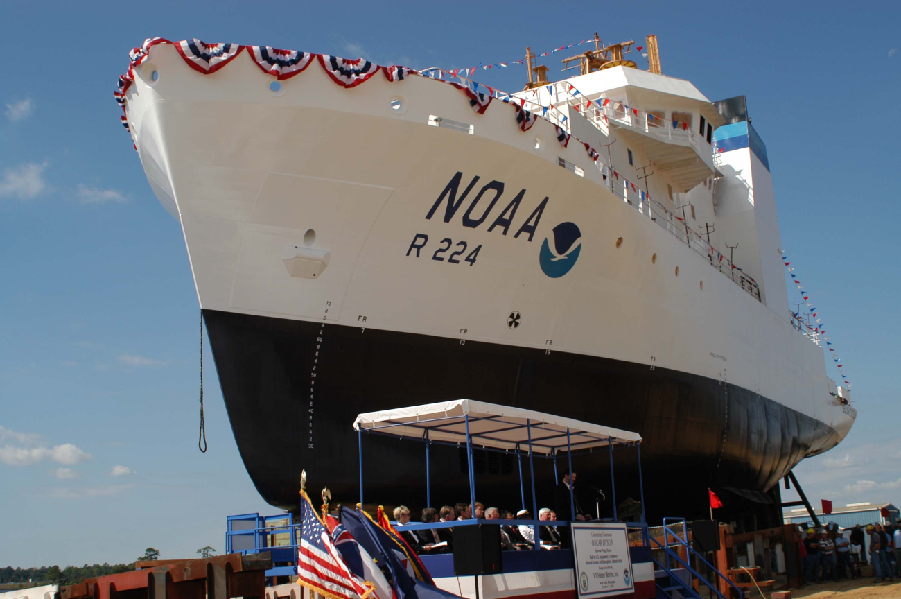 NOAA Ship OSCAR DYSON at launching ceremony at VT Halter Marine, Inc