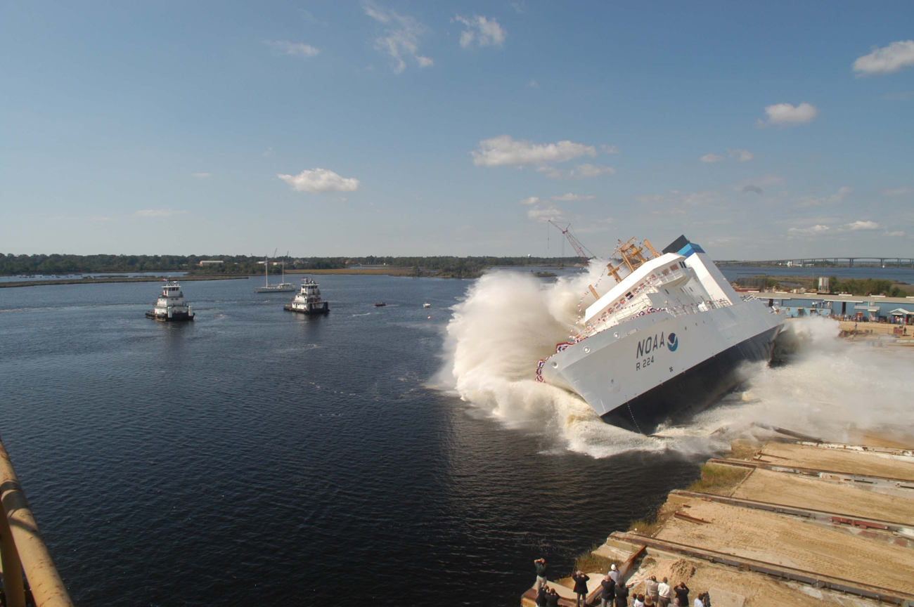 NOAA Ship OSCAR DYSON being launched at VT Halter Marine, Inc