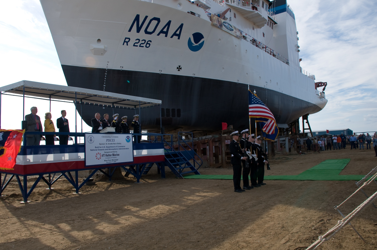 NOAA Ship PISCES during launch ceremony at VT Halter Marine, Inc