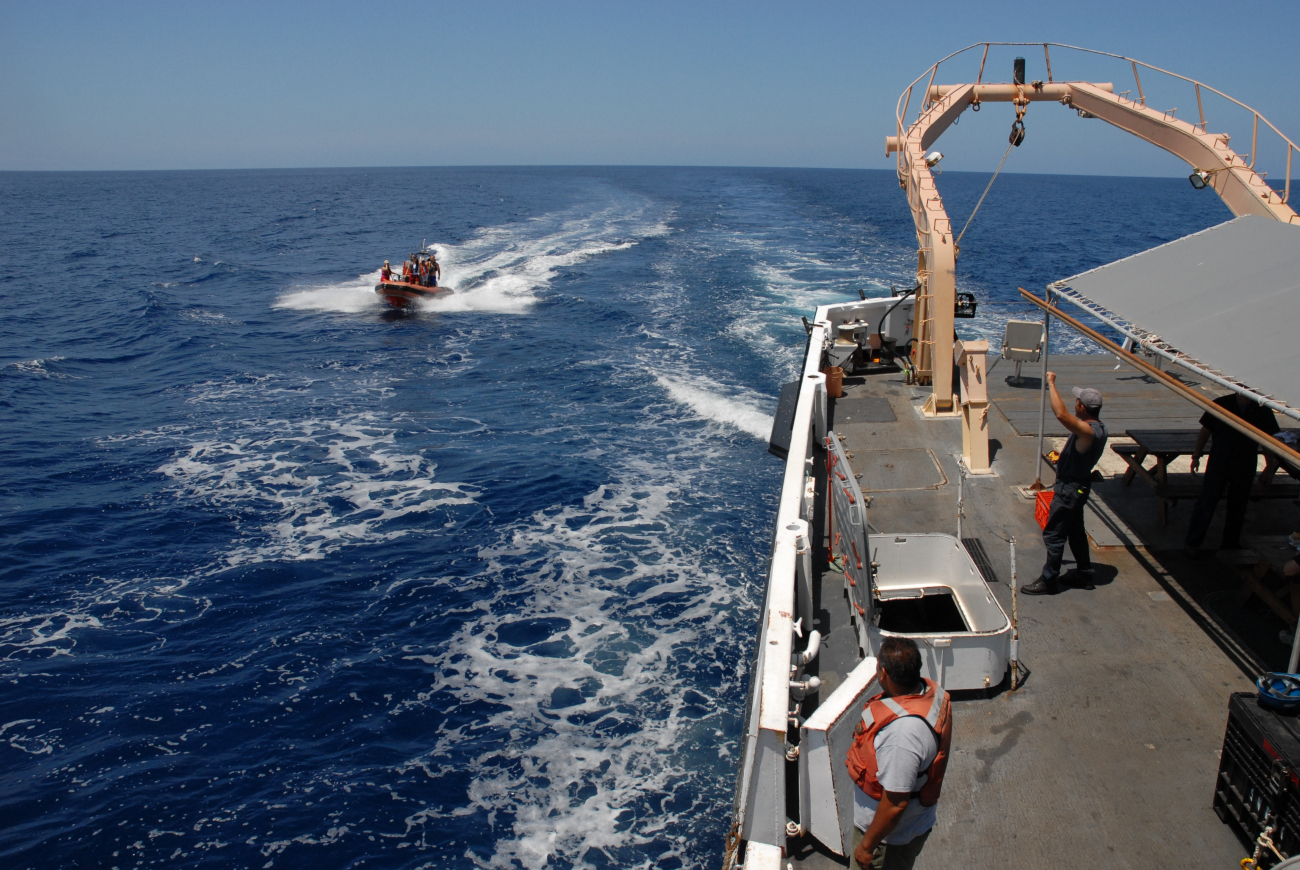 Small boat returning to the NOAA SHIP DAVID STARR JORDAN after marine mammalobservation operations