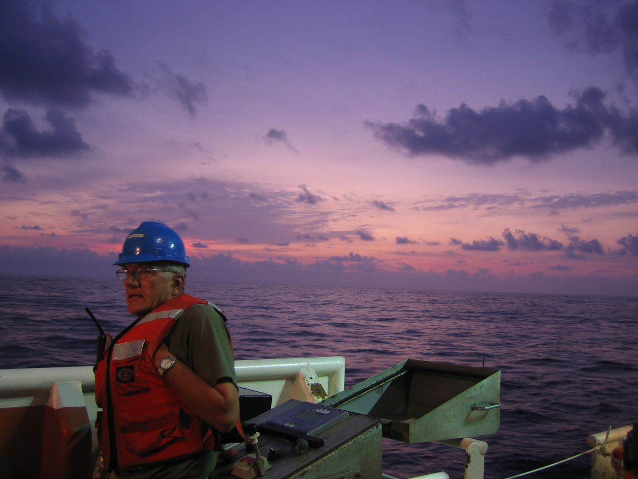Crew on watch at sunrise during MOCNESS sampling off the NOAA Ship GORDON GUNTER