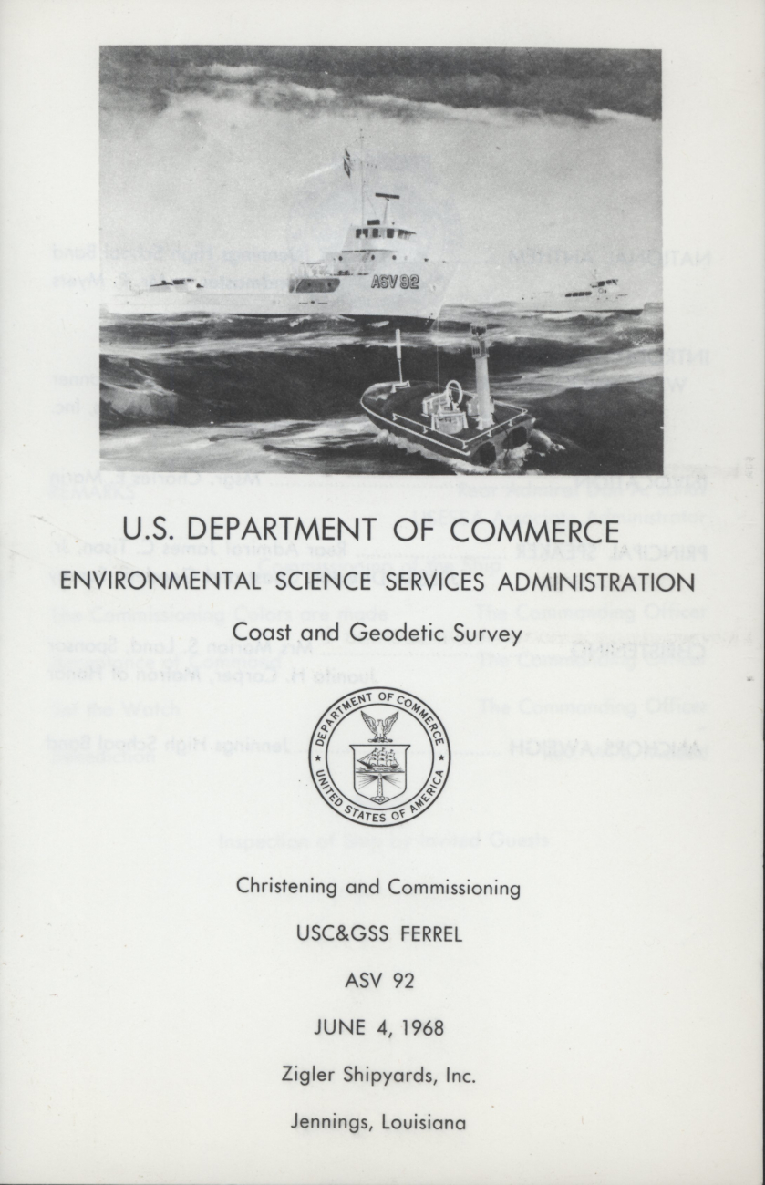 Invitation to christening and commissioning ceremony for USC&GS; Ship FERREL onJune 4, 1968