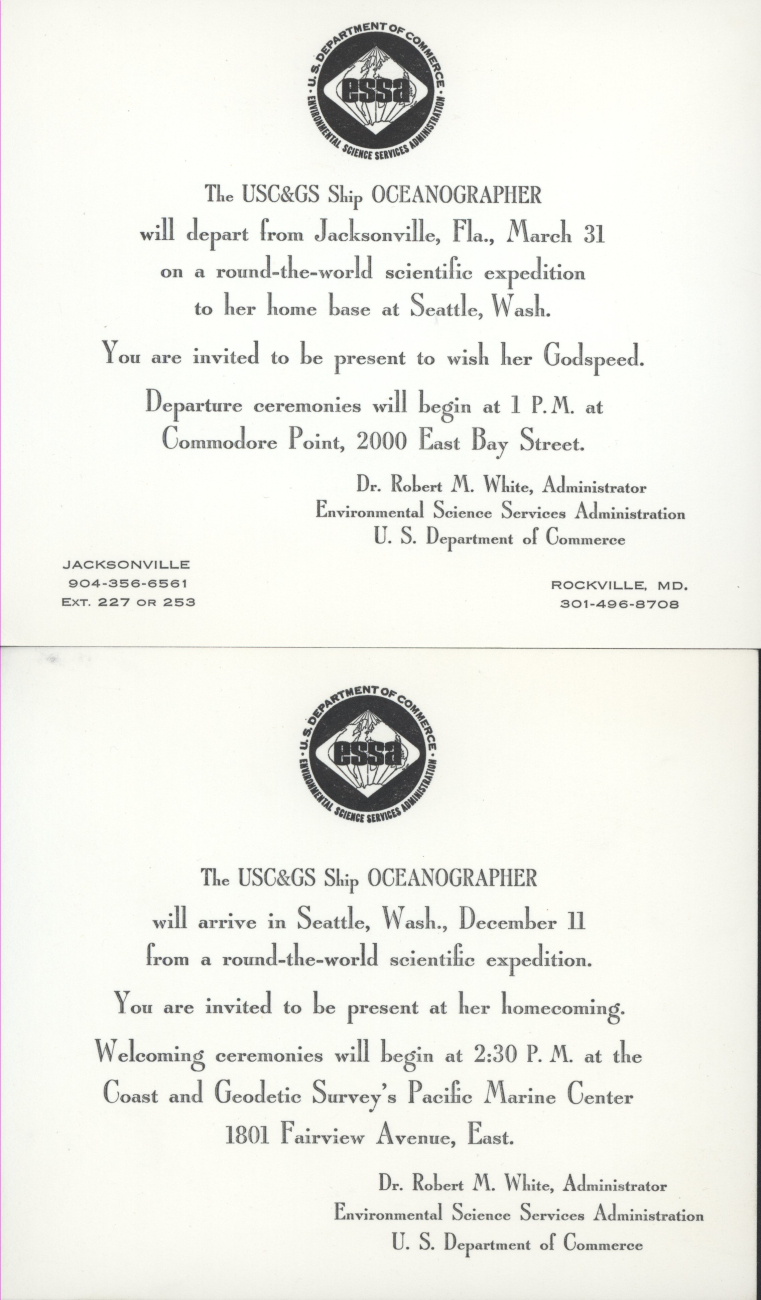 Invitation to attend departure of USC&GS; Ship OCEANOGRAPHER on its around theworld science and ambassadorial cruise of 1967