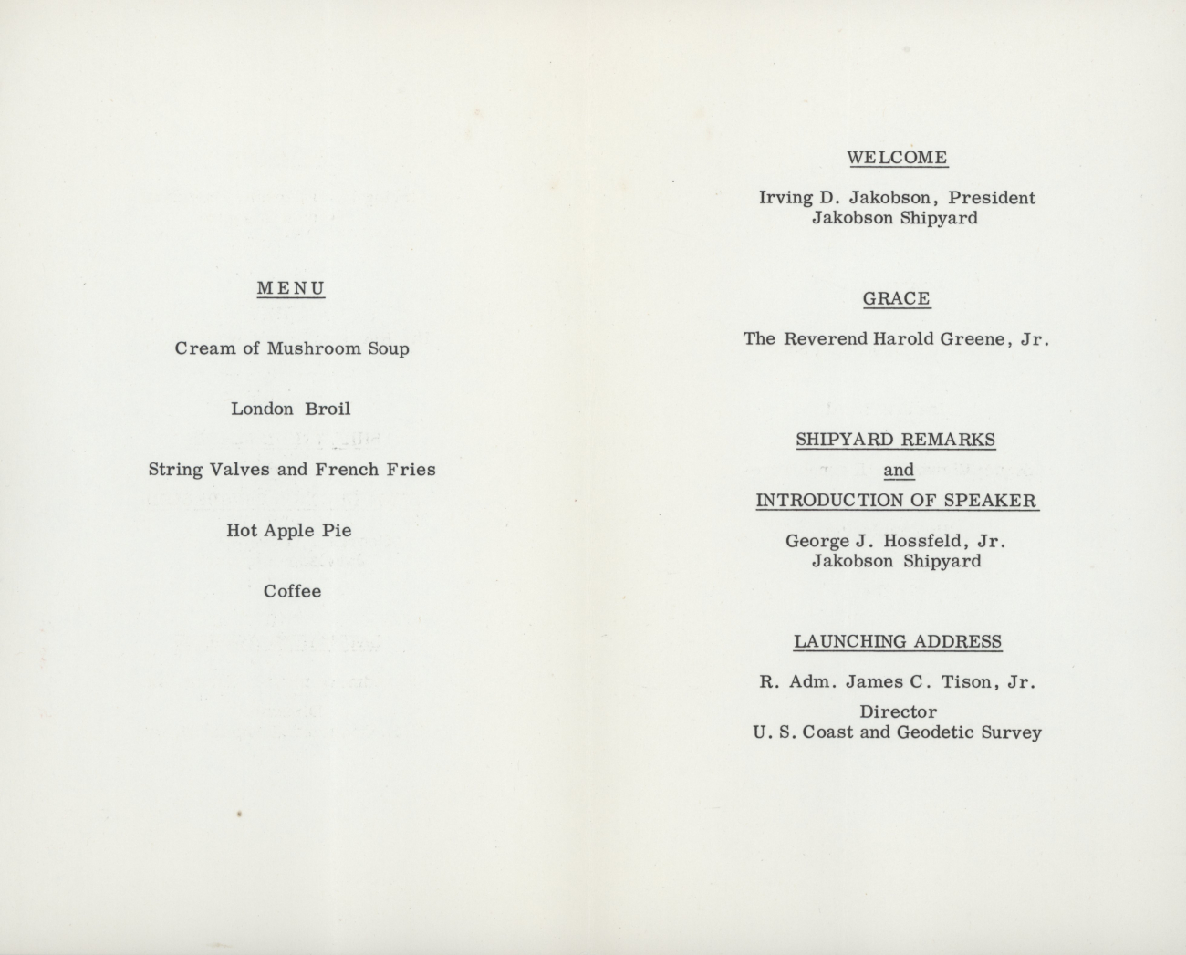 Program for the launching of the USC&GS; Ship HECK on November 1, 1966