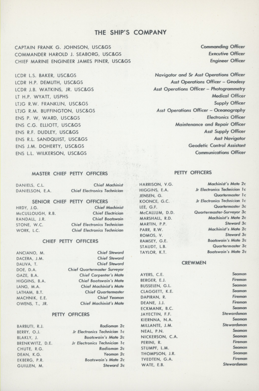 Ship's company of the USC&GS; Ship SURVEYOR on April 25, 1959