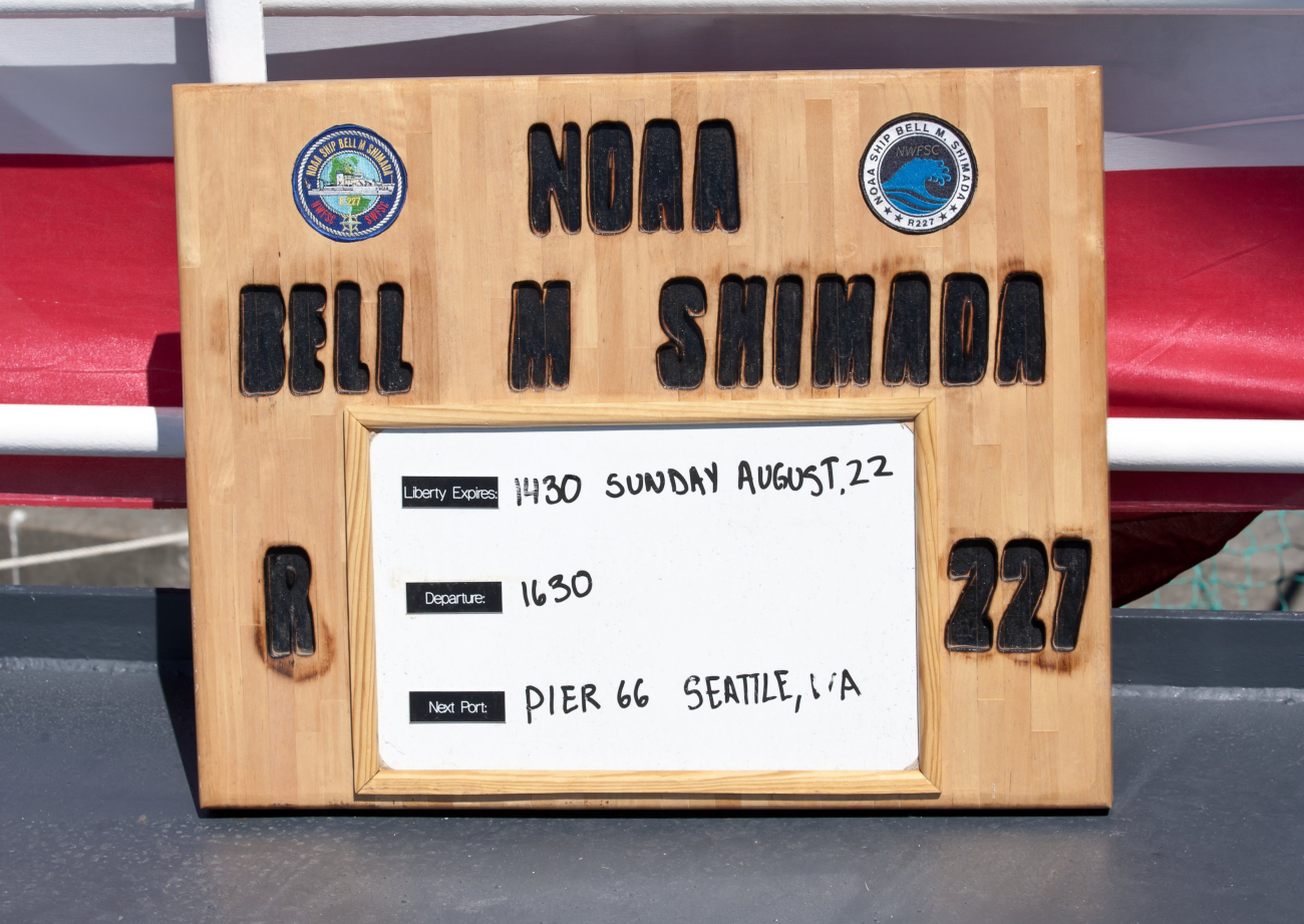 Sailing board of NOAA Ship BELL SHIMADA