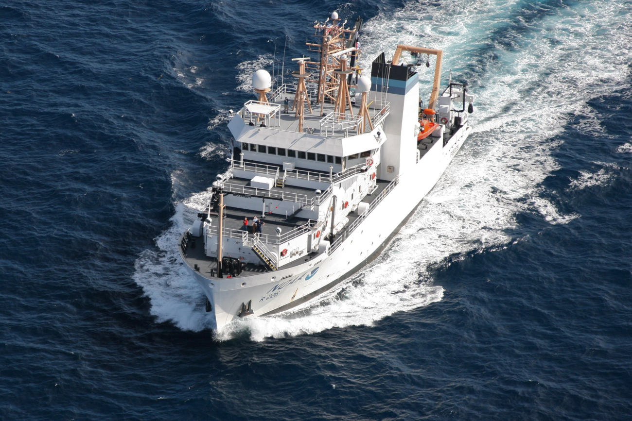 Aerial view of NOAA Ship PISCES taken from NOAA Twin Otter aircraft