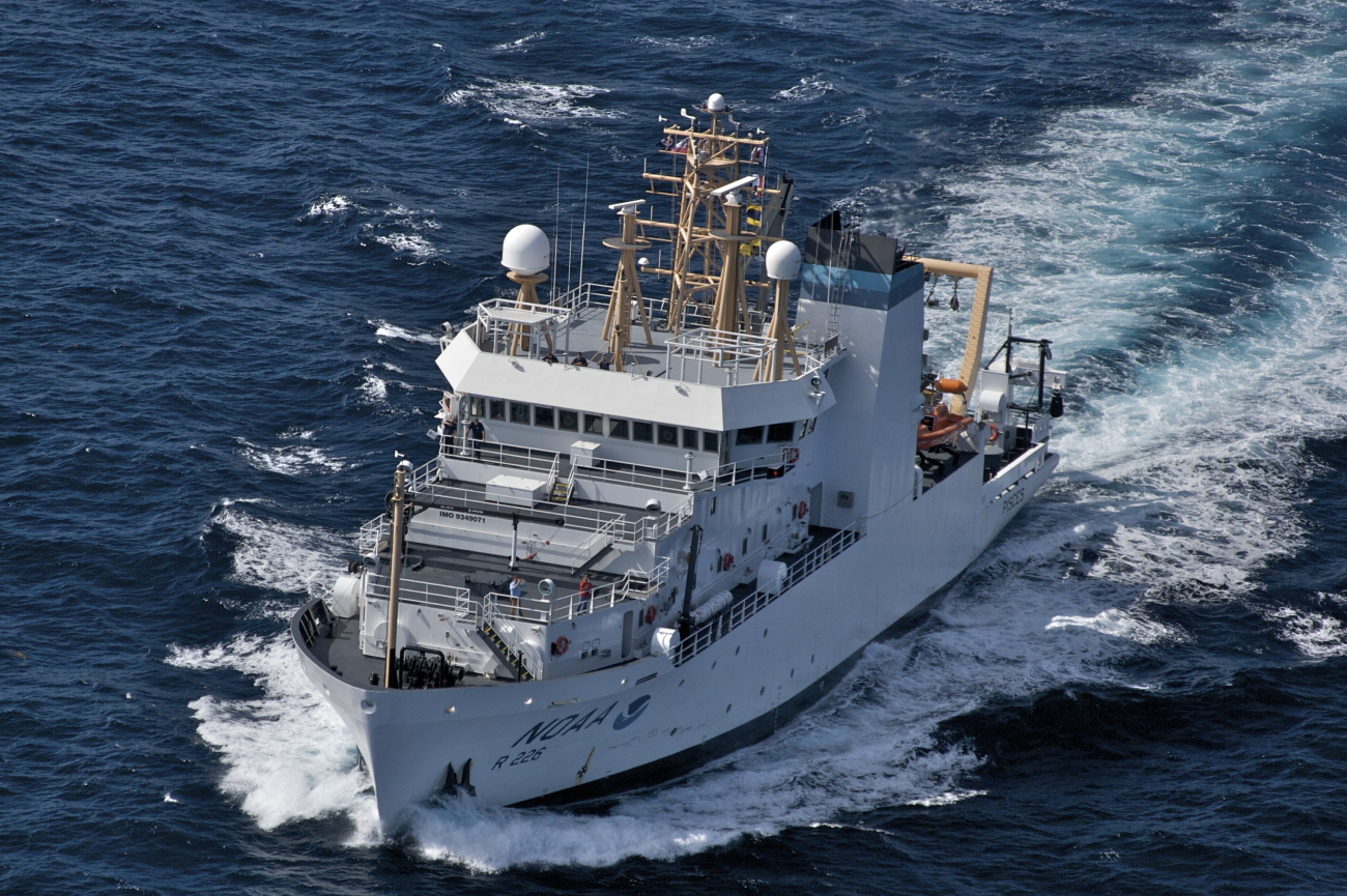 Aerial view of NOAA Ship PISCES taken from NOAA Twin Otter aircraft