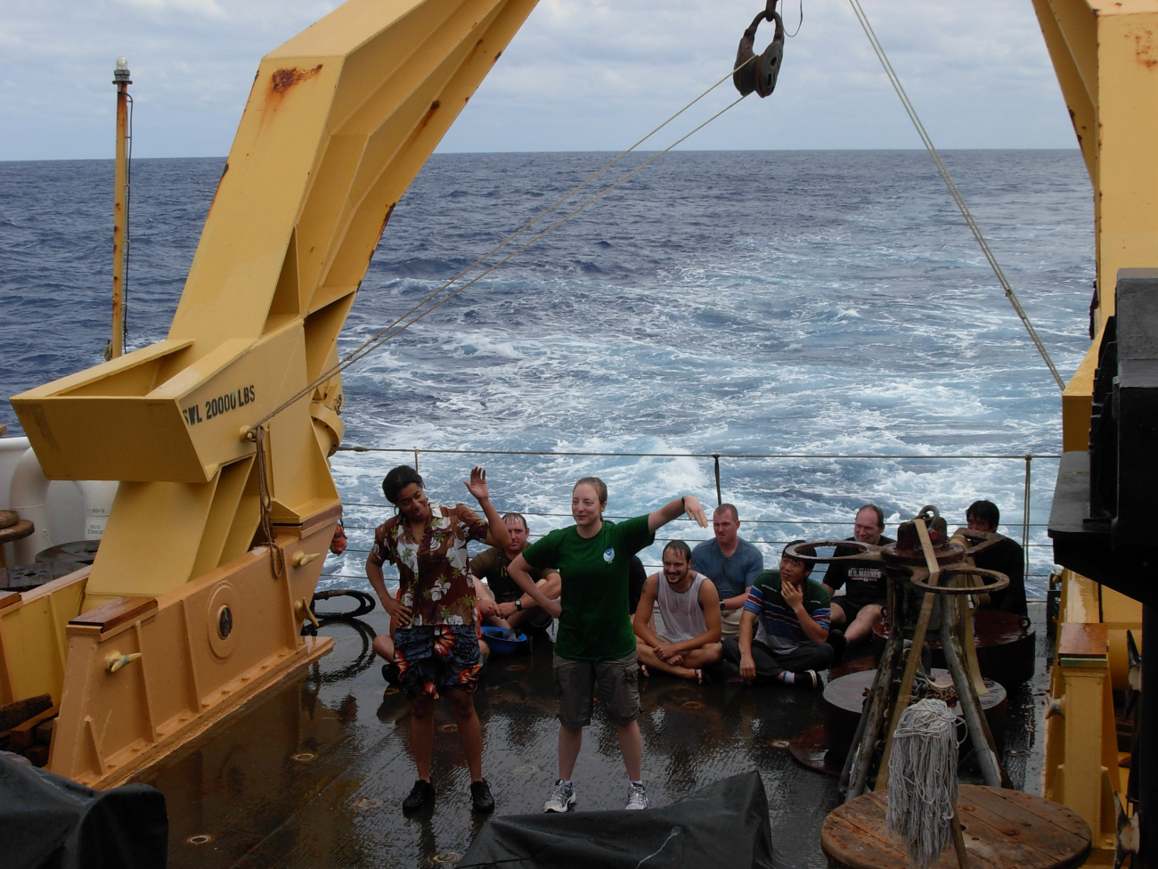 Pollywogs providing entertainment for shellbacks during equator crossingceremony on the NOAA Ship KA'IMIMOANA (R333)
