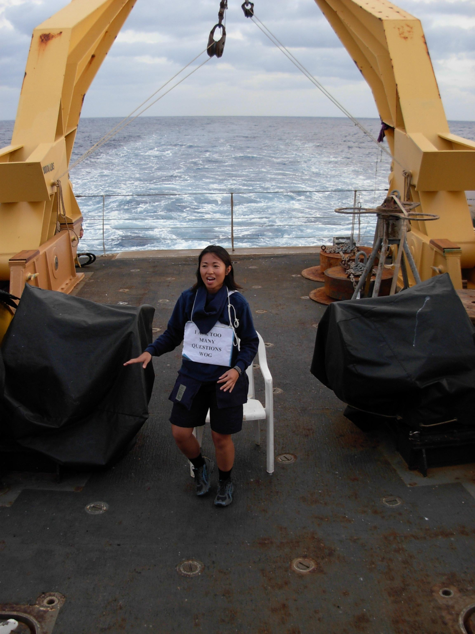 Pollywog displaying name tag during equator crossing ceremony onthe NOAA Ship KA'IMIMOANA (R333)