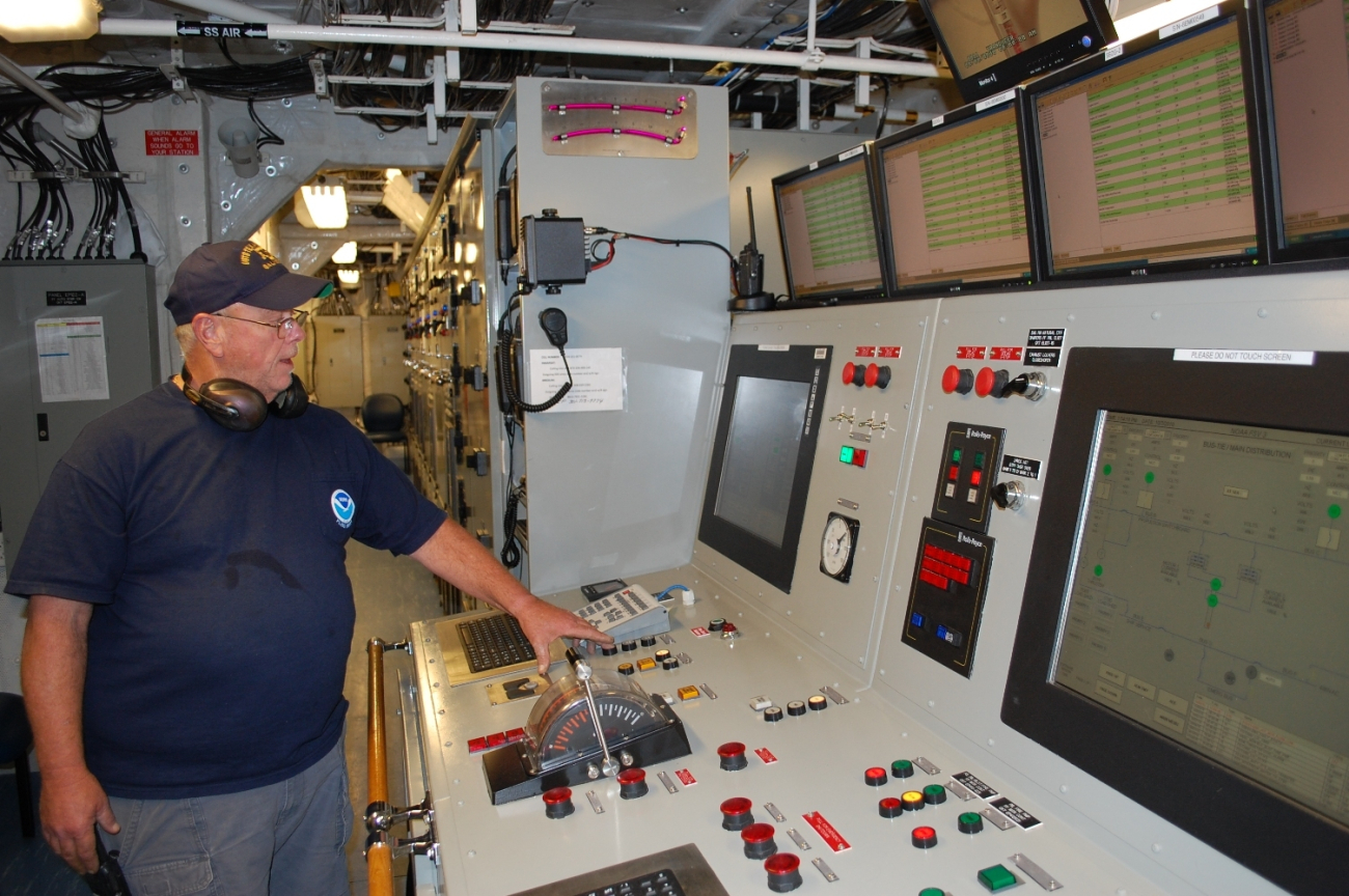 The engine room control panel of the NOAA Ship PISCES