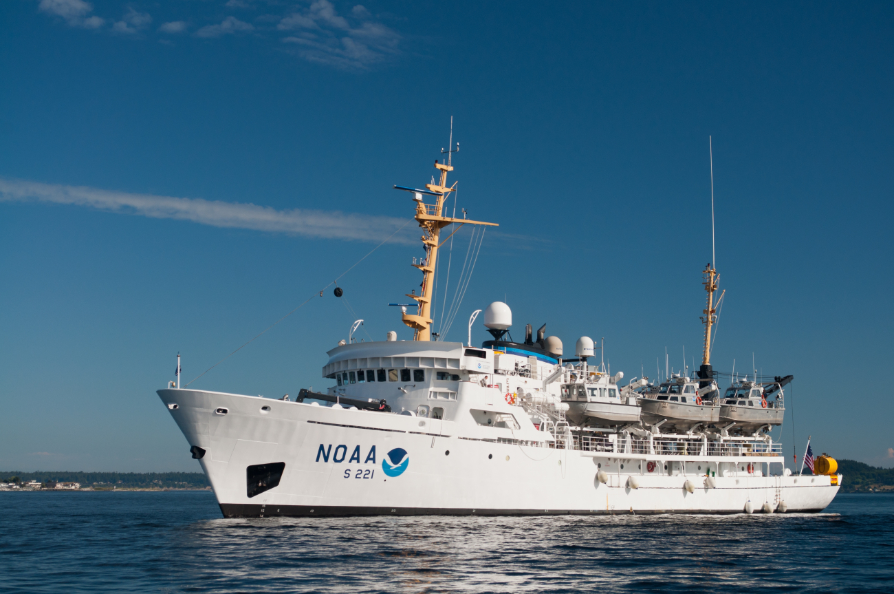 Port side view of NOAA Ship RAINIER at anchor