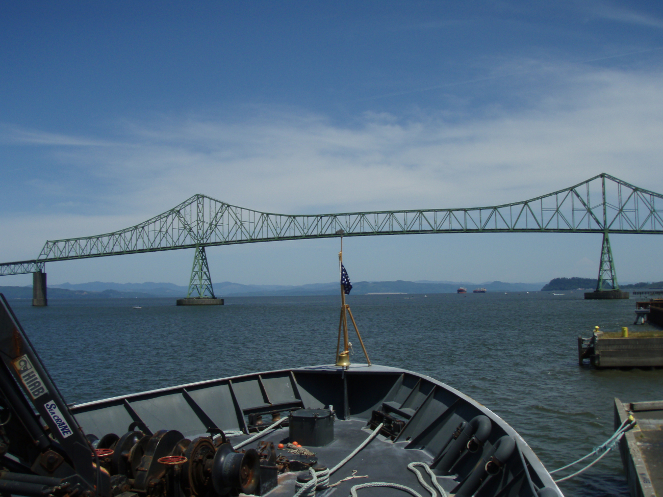 Looking down the Columbia River from Astoria while tied up
