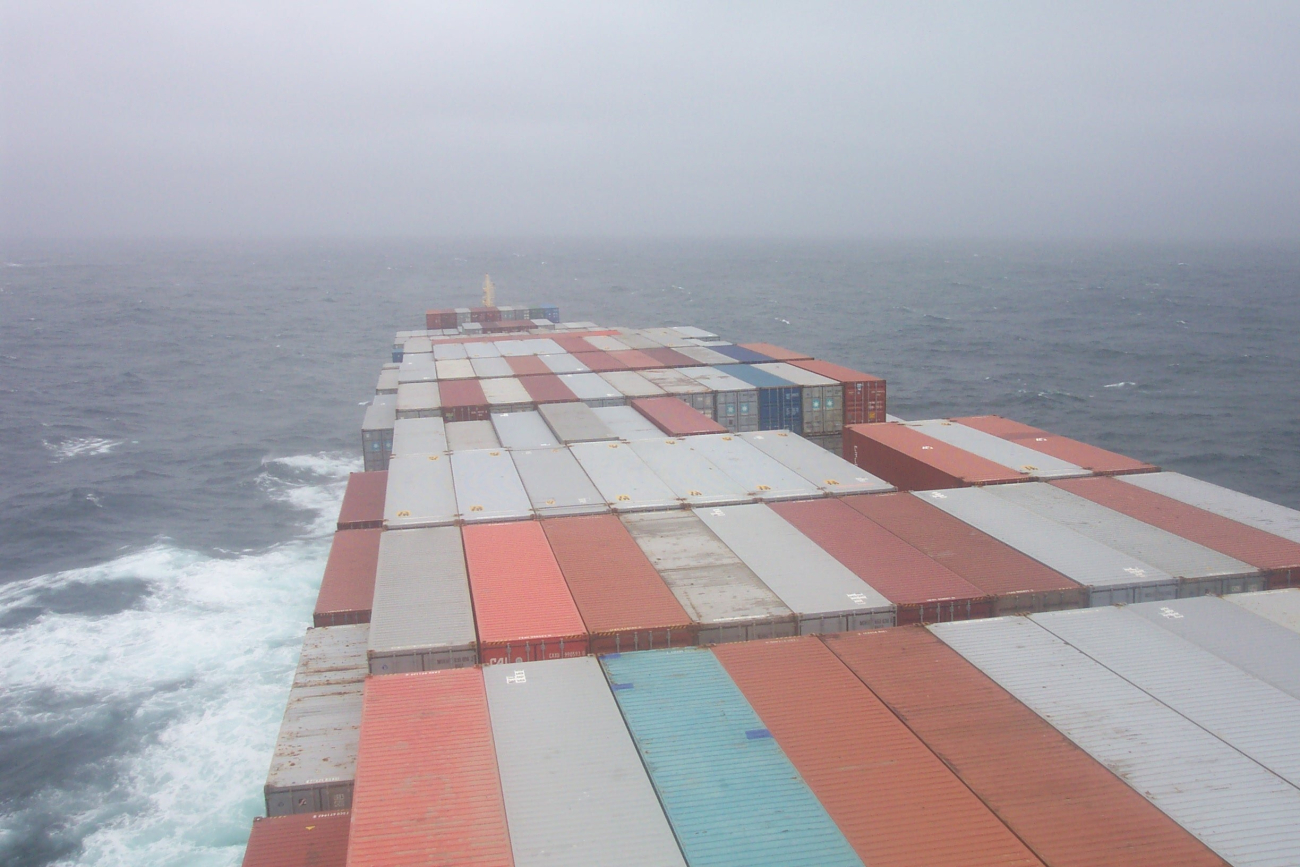 Looking over containers on the SEALAND COMMITMENT