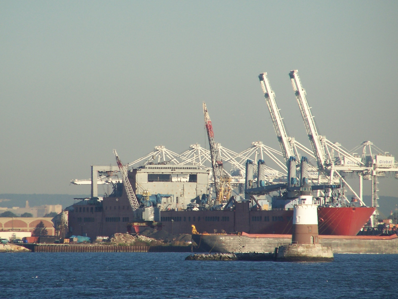 Large cargo ship at dock