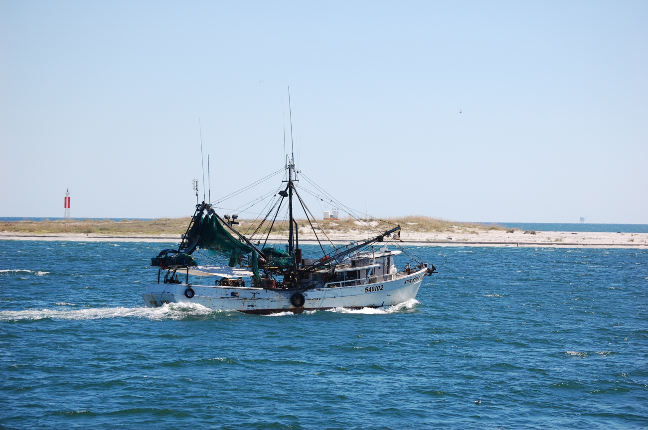 Gulf shrimp boat SUN STAR at entrance to Mobile Bay