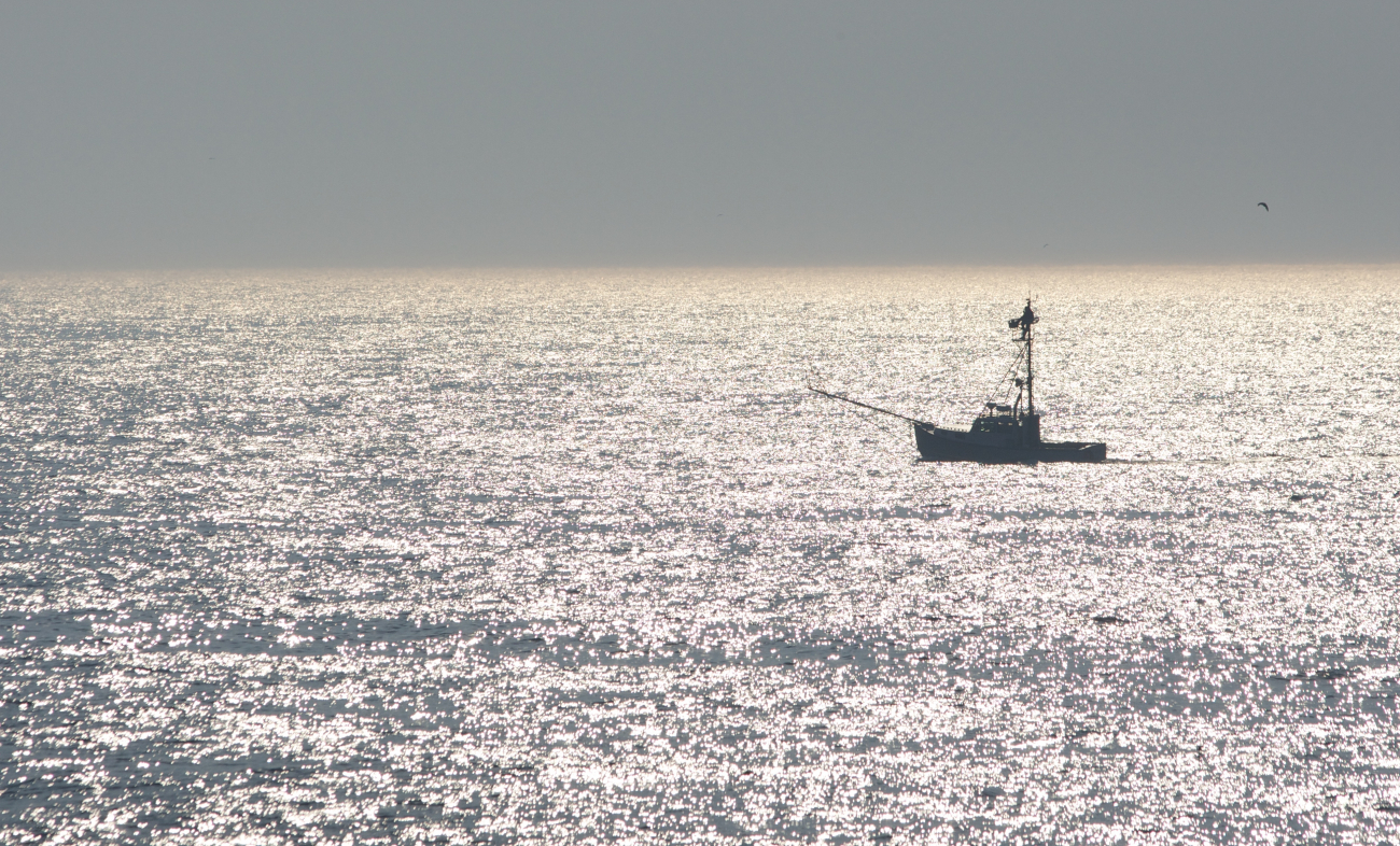 Swordfish boat with lookout in the afternoon sun
