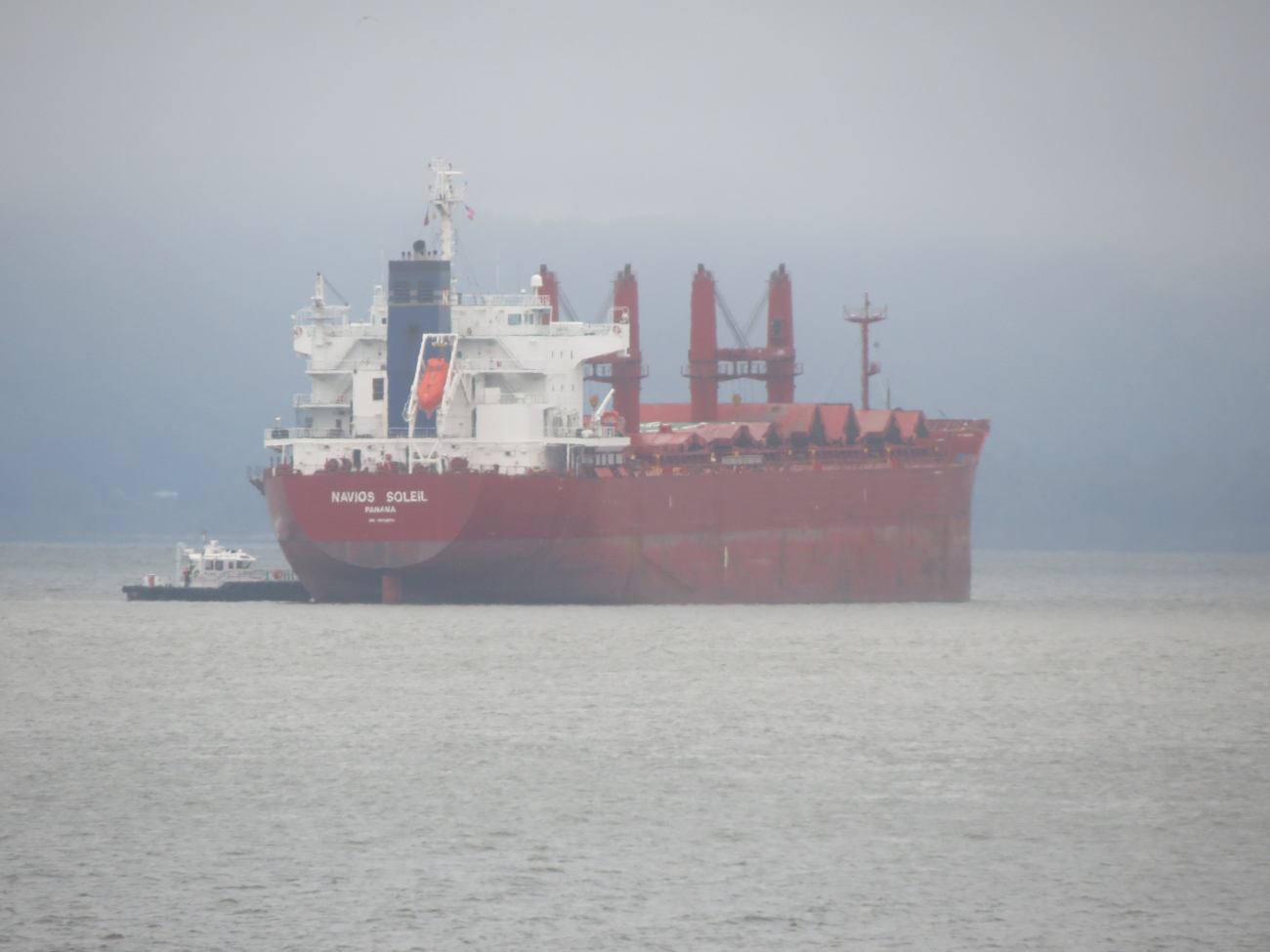 Bulk carrier NAVIOS SOLEIL anchored in the Columbia River near Astoria