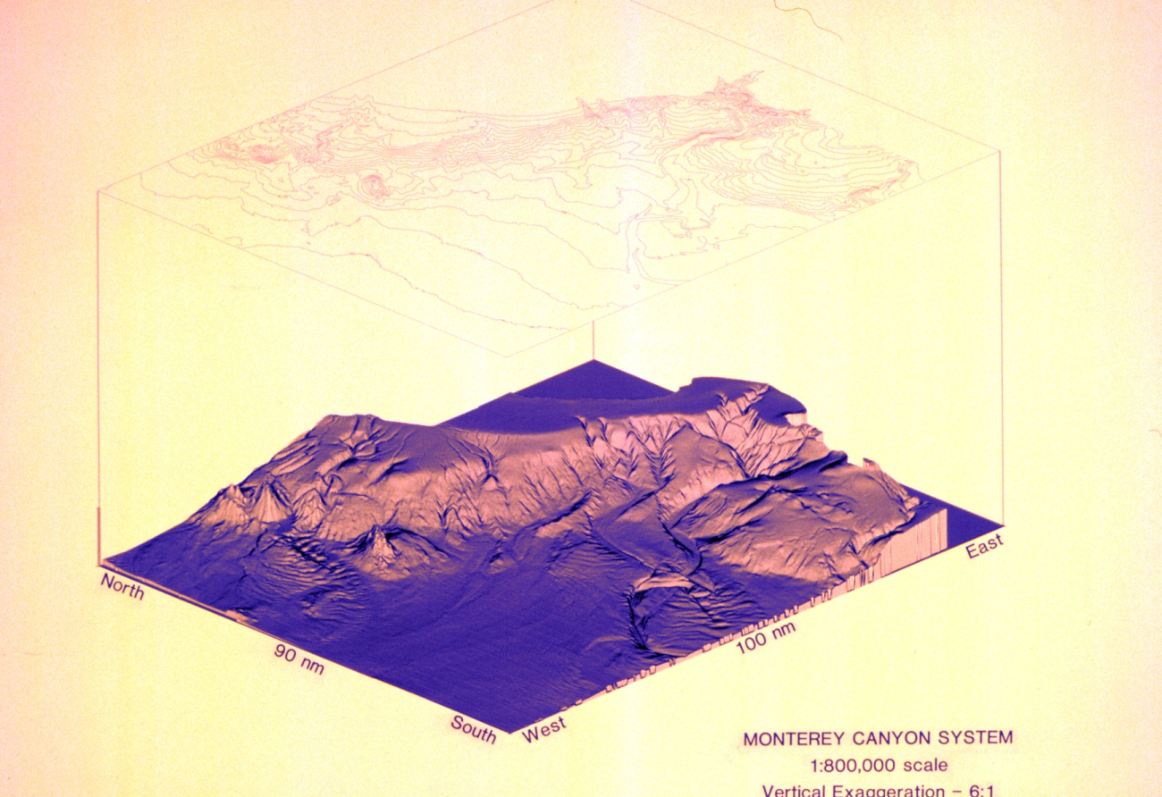 3-Dimensional image of Monterey Canyon system, Pioneer and Guide Seamounts, andapproximately 9,000 square nautical miles of continental slope area