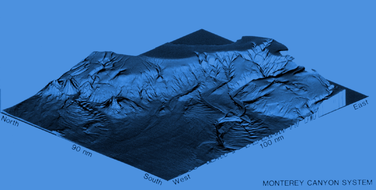 3-Dimensional image of Monterey Canyon system, Pioneer and Guide Seamounts, andapproximately 9,000 square nautical miles of continental slope area