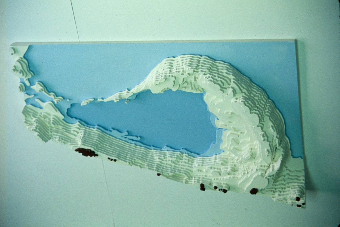 A plaster 3-D model of the Bowers Ridge and Basin