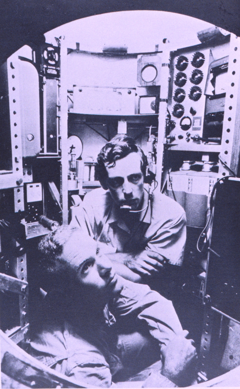 Lieutenant Don Walsh, USN,  and Jacques Piccard in the bathyscaphe TRIESTE