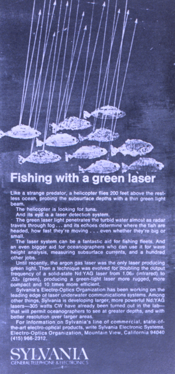 A green laser water penetration system devised by Sylvania Electronic Systems in the late 1970's