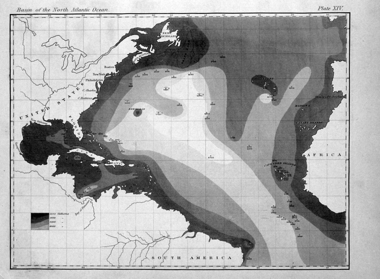 The very earliest rendition of a bathymetric map of an oceanic basin