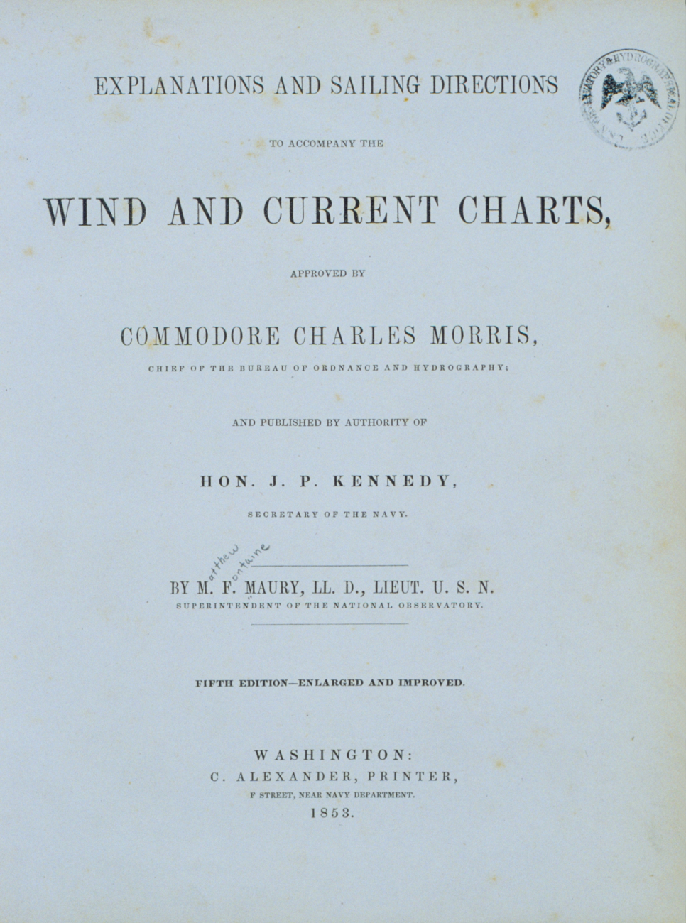Title page to Explanations and SailingDirections to Accompany the Wind and Current Charts 