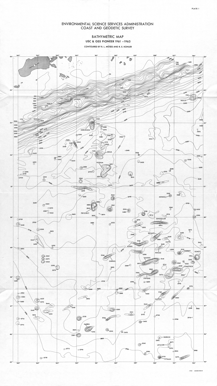 Map from the first systematic ocean mapping surveys