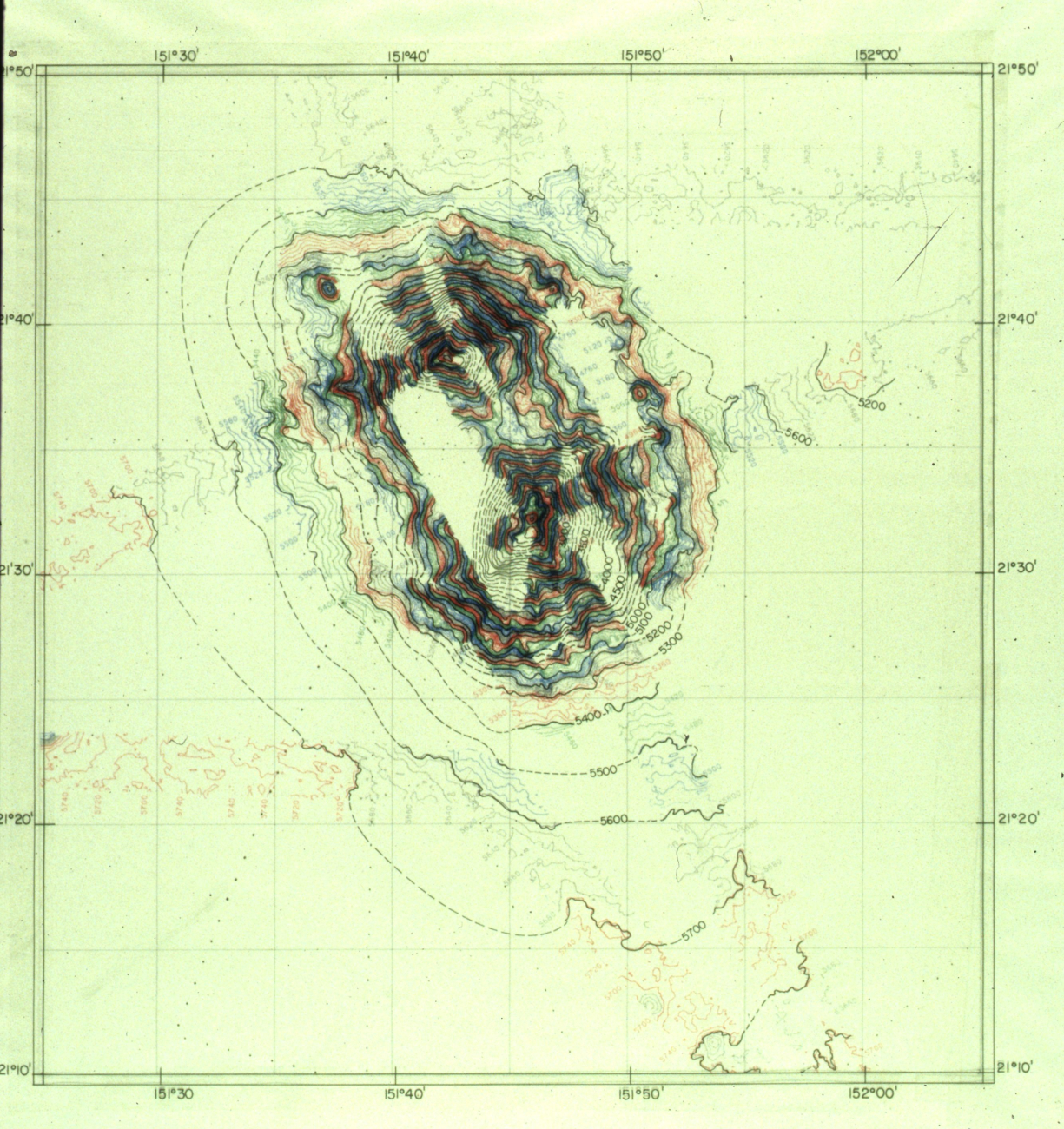 Plotted rough contour map of Seabeam data that has been georeferenced