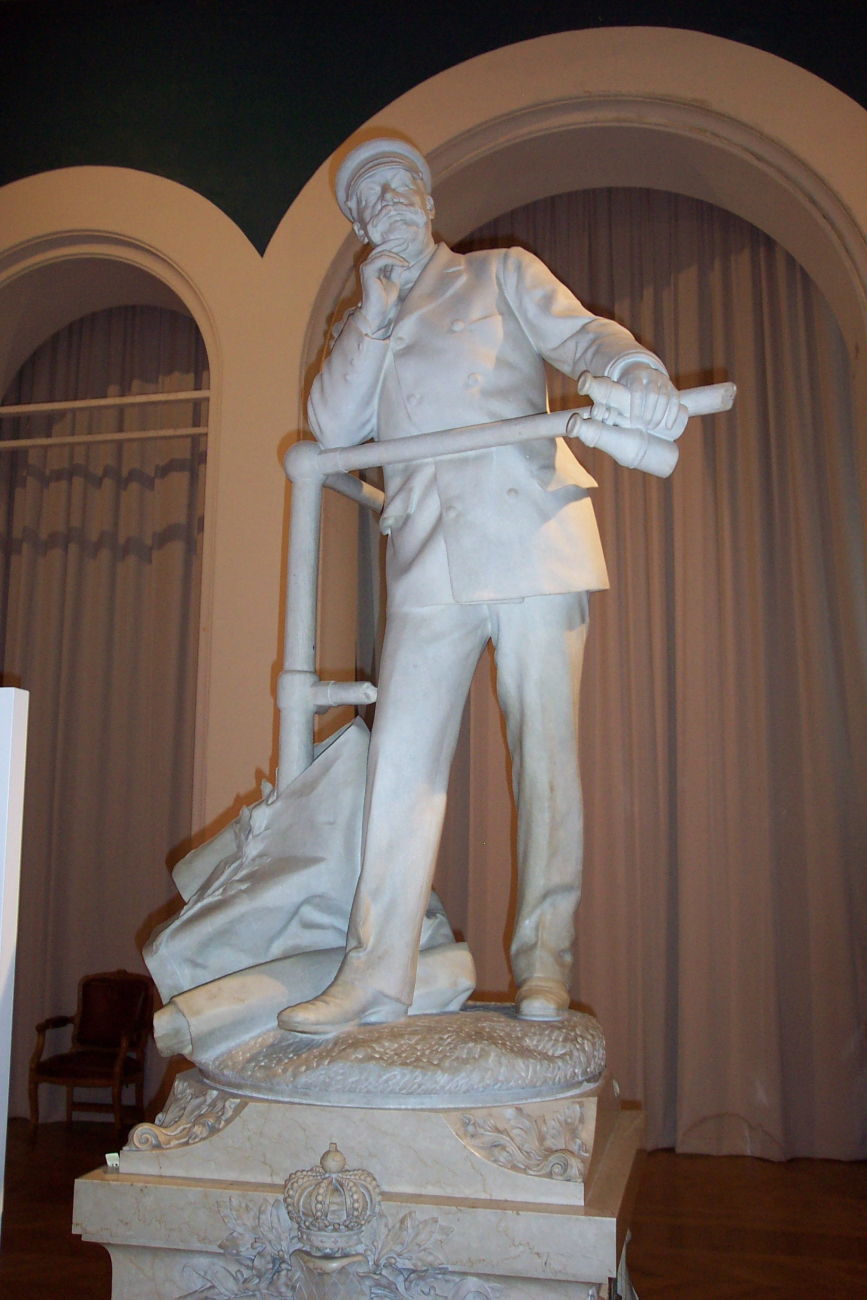 A marble statue of the likeness of Prince Albert of Monaco