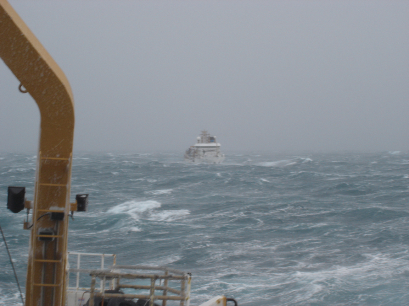 NOAA Ship OSCAR DYSON in a storm as seen astern from the NOAA ShipMILLER FREEMAN