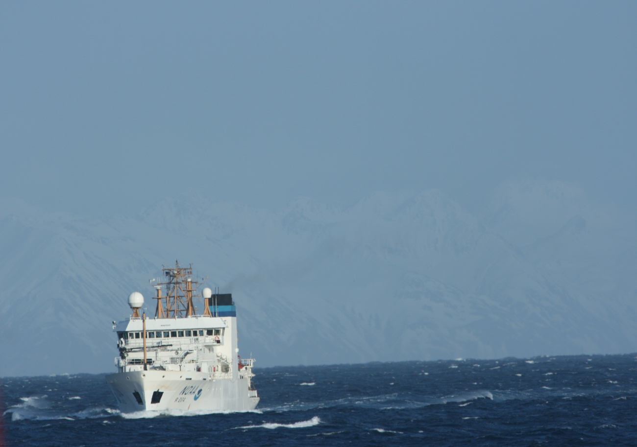 NOAA Ship OSCAR DYSON seen from the NOAA Ship MILLER FREEMAN on acold breezy day off Kodiak Island