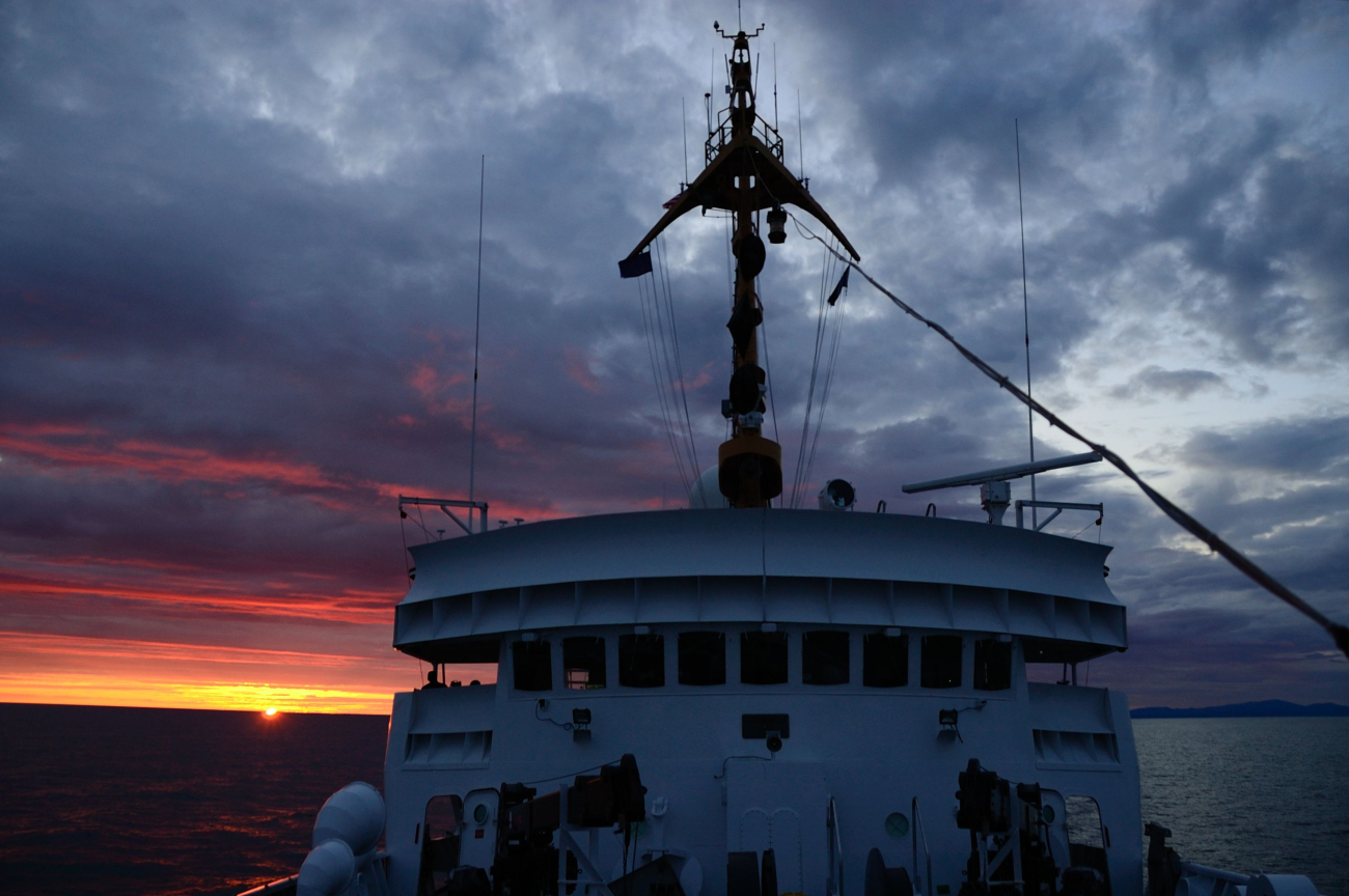 Looking aft to a dramatic sunset