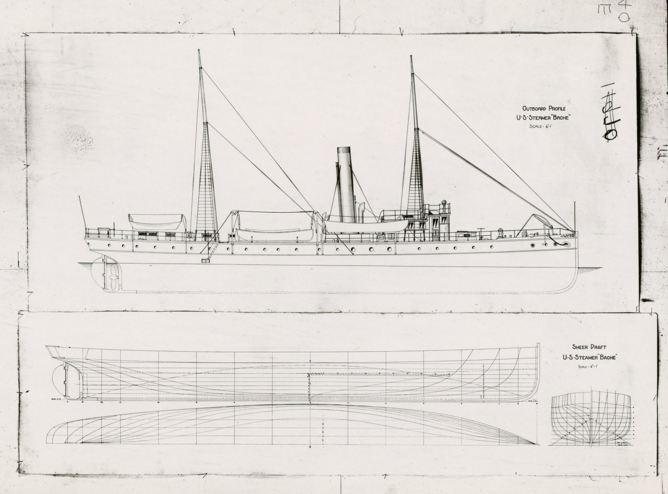 Line drawing and plans of the second C&GS; Ship BACHE