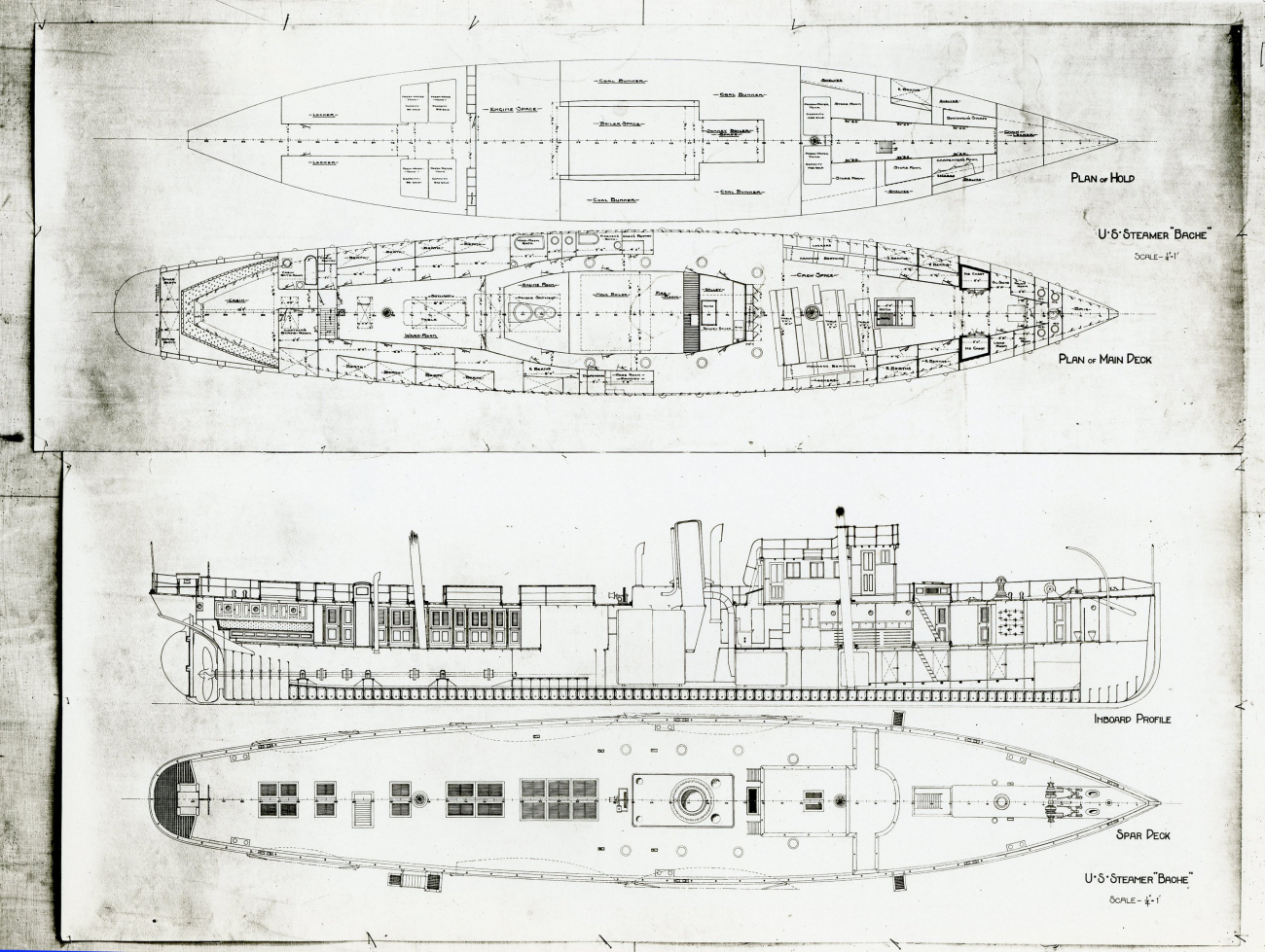Line drawing and plans of the second C&GS; Ship BACHE