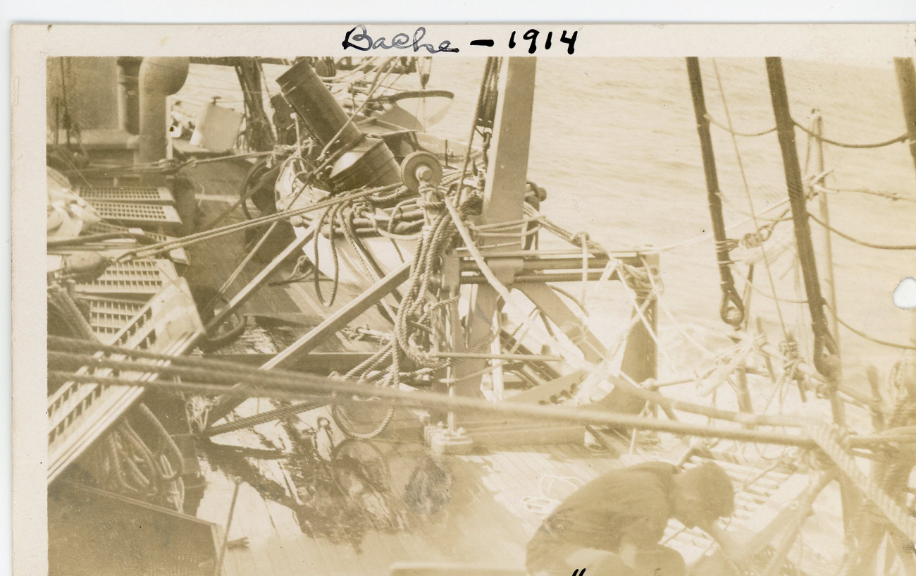 Condition of deck of C&GS; BACHE after encountering hurricane in westernAtlantic Ocean during cooperative work with United States Fish Commission