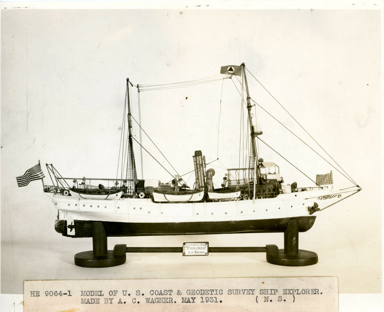 Starboard side view of model of the first USC&GS; Ship EXPLORER