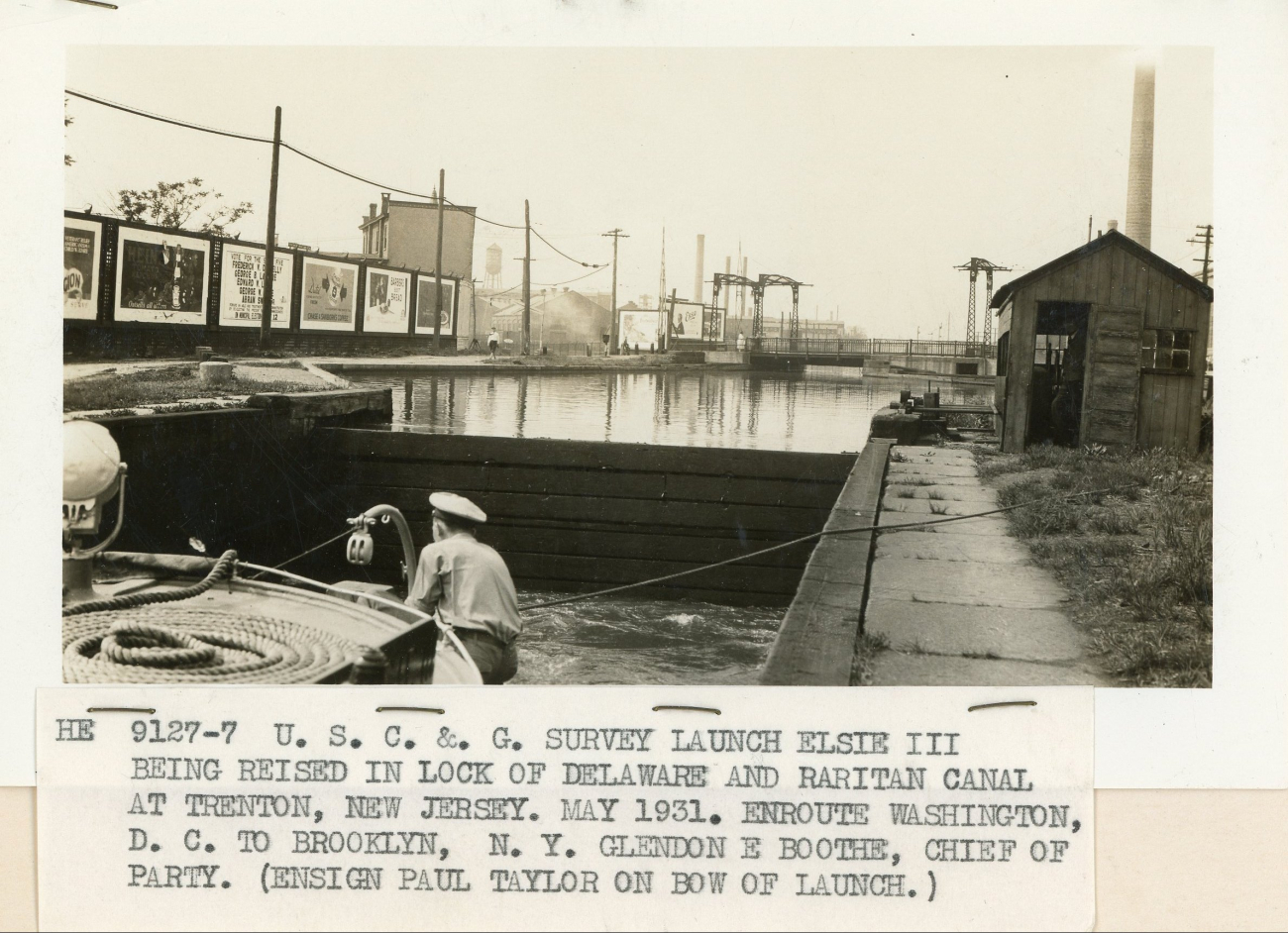 USC&GS; Survey Launch ELSIE III in lock of Delaware and Raritan Canal